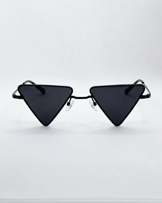 KAY Noir black micro triangle rave sunglasses, front view