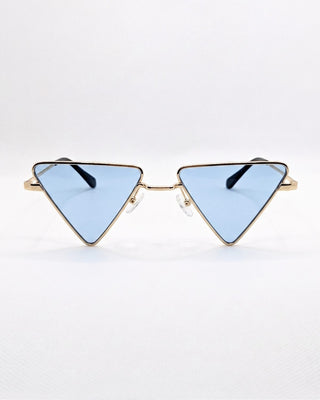 KAY Sky blue micro triangle rave sunglasses, front view