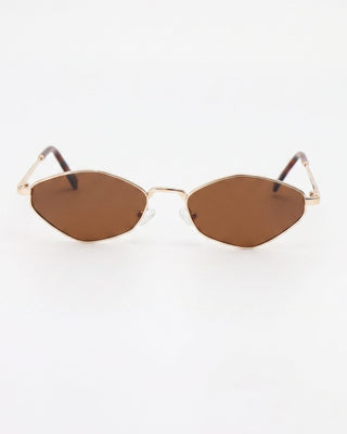 LUCI Chestnut narrow hexagonal gold sunglasses, front view