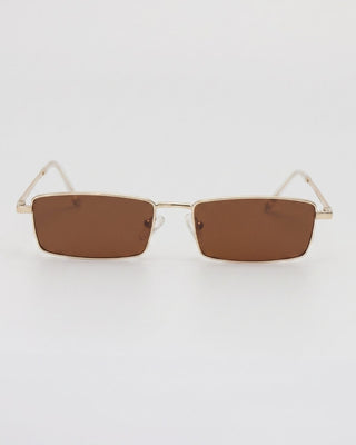 MANDI Chestnut narrow rectangular polarized sunglasses, front view