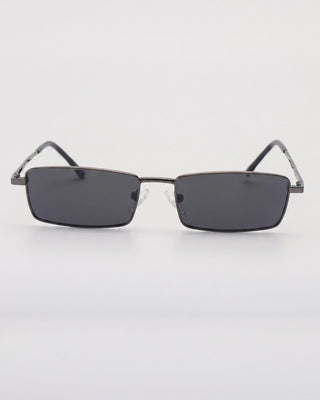 MANDI Gunmetal narrow rectangular polarized sunglasses, front view