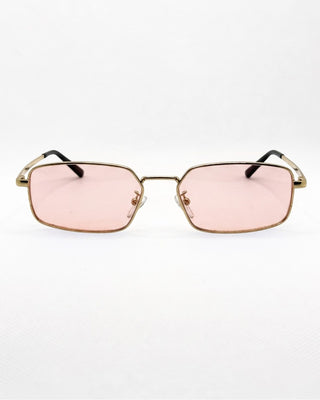 MOLLI Peach wide rectangular gold sunglasses, front view
